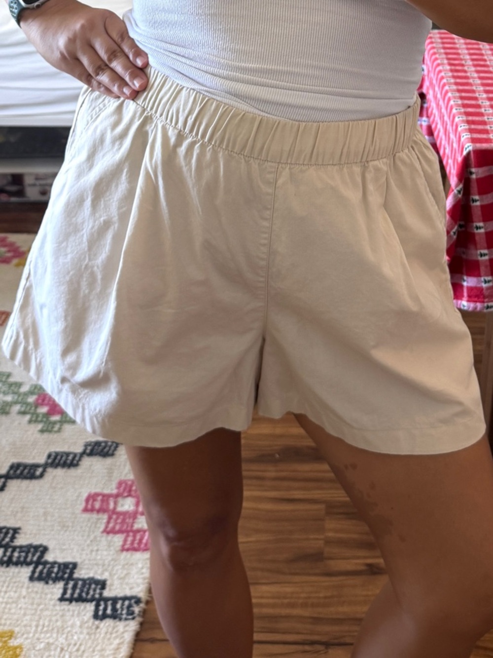 Uniqlo 100% Cotton Women’s Cream Elastic-Waist Drawstring Shorts Size XL